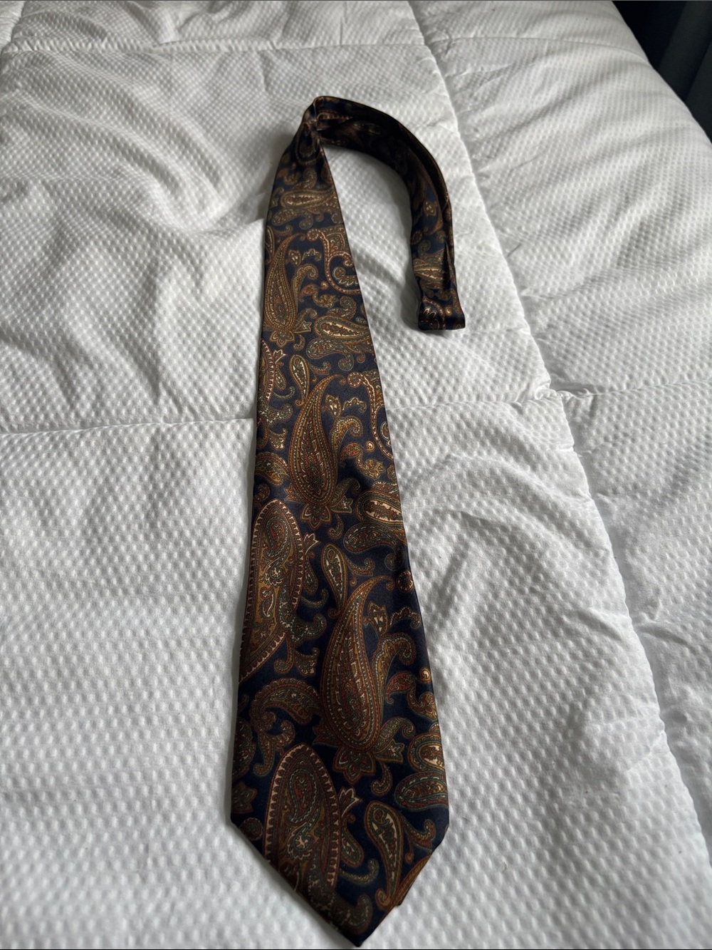 Vintage EXTRA LONG - Tie rack 100 %silkClassic Paisley Silk Tie - Brown & Navy